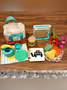 Lovevery Lot Picnic Set Book Bean bags Flowers Mirror Bell Toy Wooden